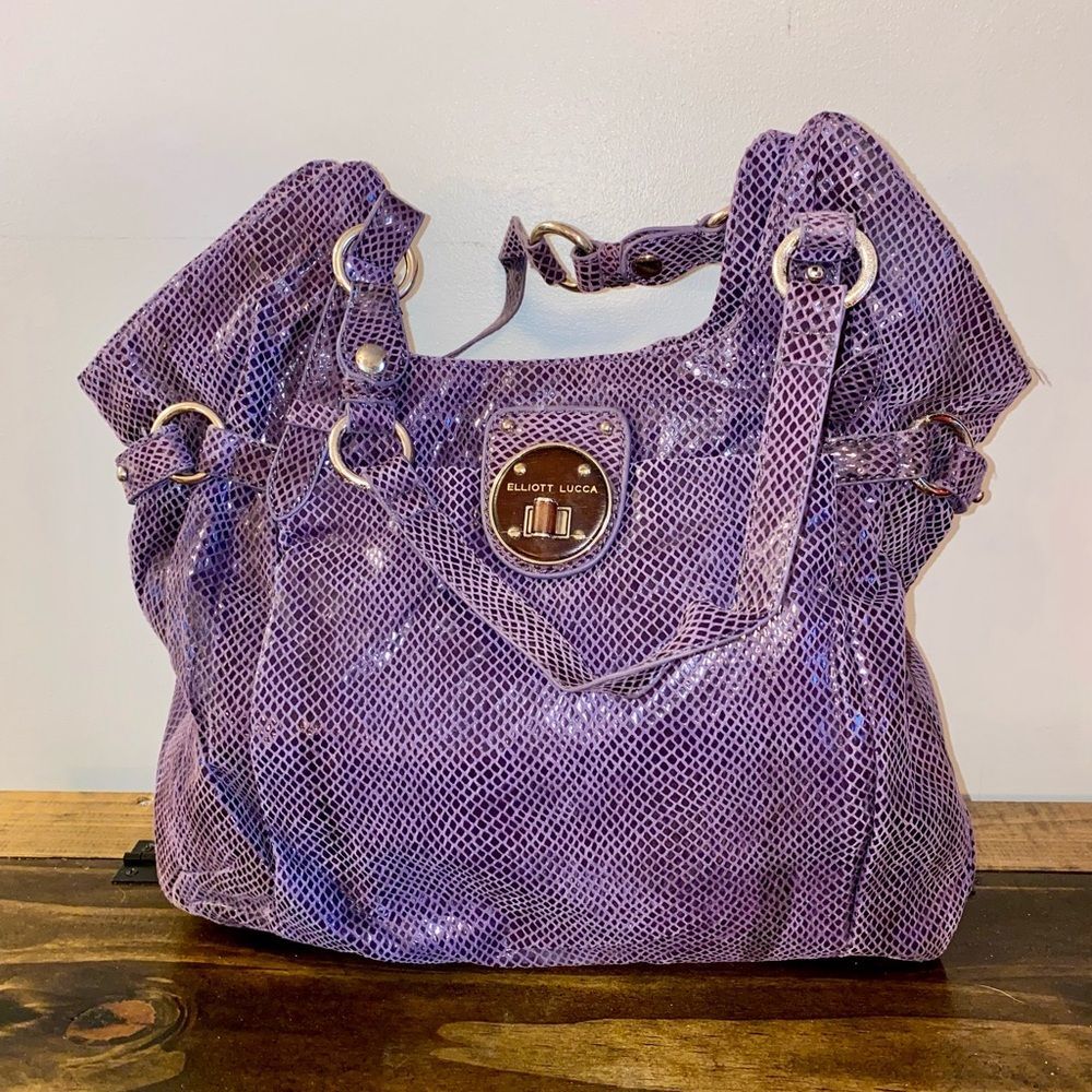 Elliott Lucca Purple Snake Embossed Leather Women's Shoulder Purse Bag NWT